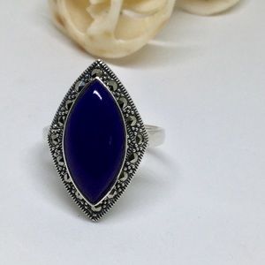 Marquise Lapis & marcasite S925 Ring